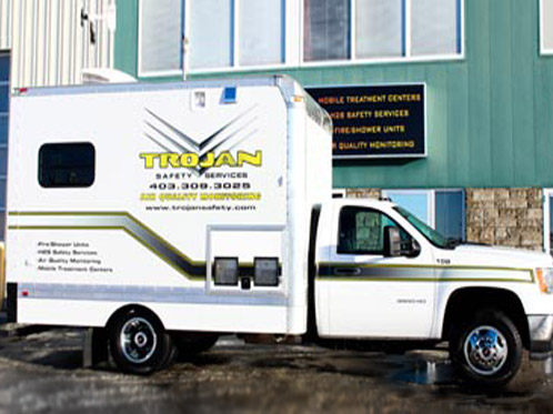 A Trojan safety vehicle for air quality control services.